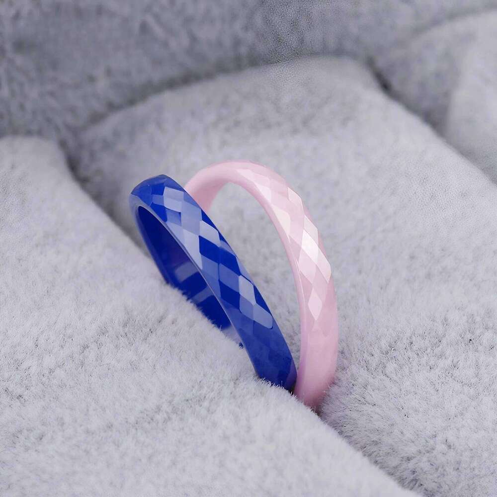 3mm Pink Blue White Women's Ceramic Ring, Hypoallergenic Wedding Band, Comfort Fit Jewelry Gift for Her, Valentine's Day H260312