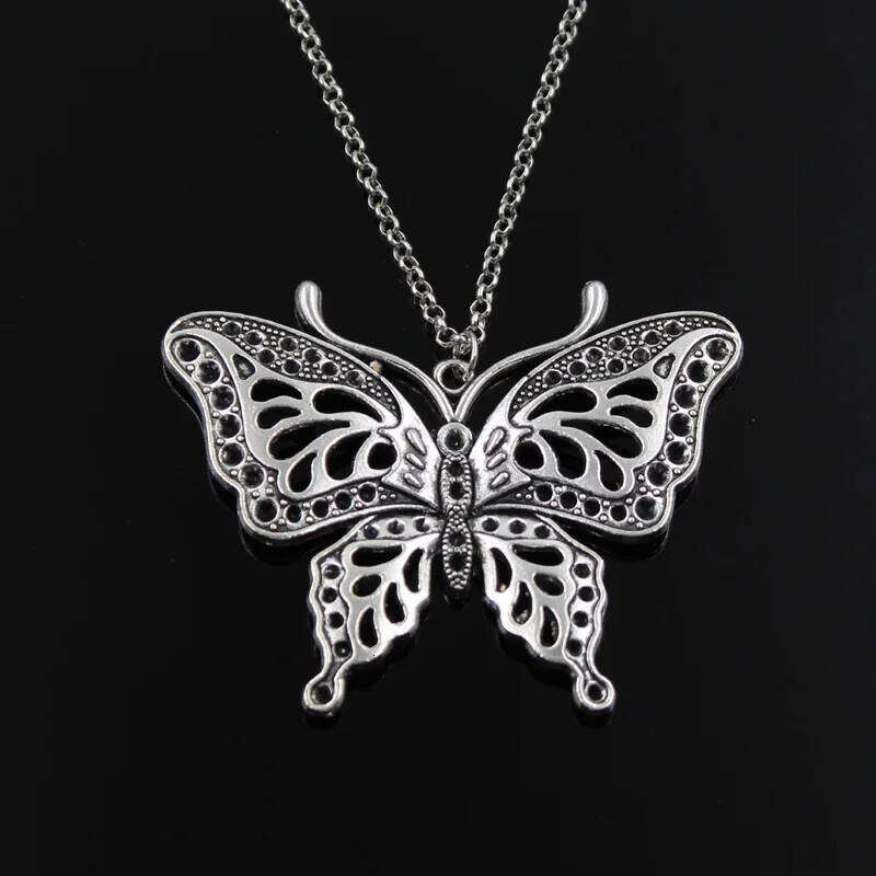 New Fashion Hollow Butterfly Pendants Round Cross Chain Short Long Mens Womens Silver Color Necklace Jewelry Gift H260312