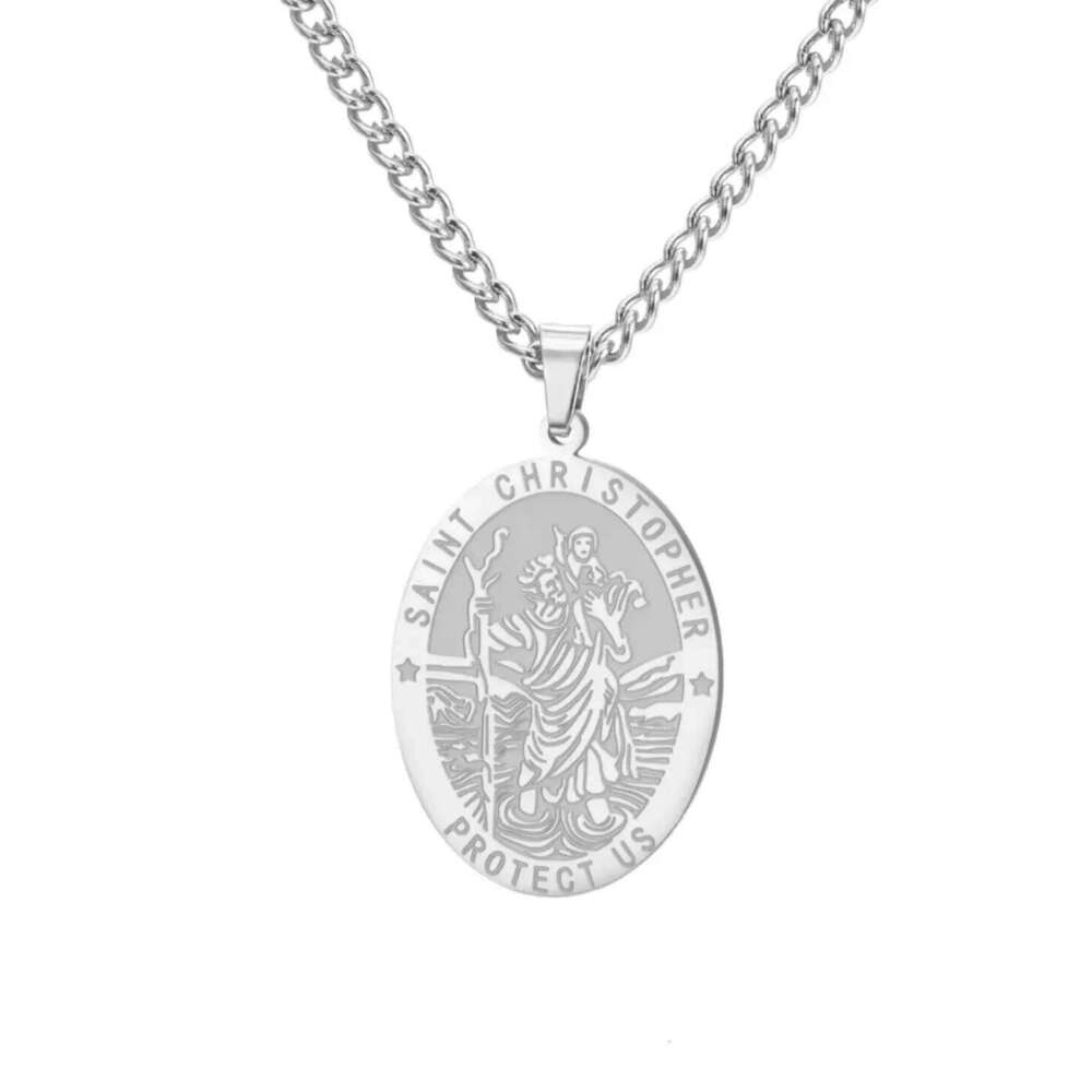 LIKGREAT St Christopher Pendant Necklace for Men Women Travel Protection Blessing Catholic Amulet Gifts Stainless Steel Jewelry H260312