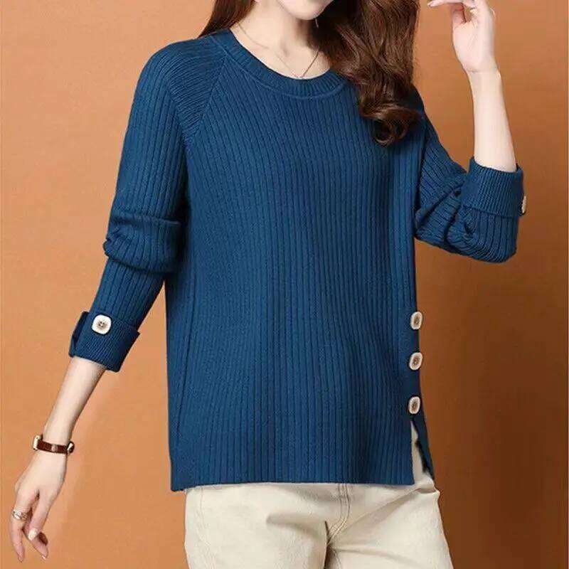 Autumn Winter Striped Pullover Sweater For Women's Knitwears Tops Middle Aged Mother Warm Bottoming Sweaters Pull Femme S-3XL Z260313