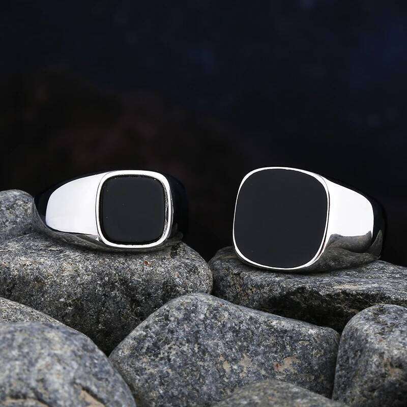 Simple Fashion Stainless Steel With Black Agate Stone Rings For Men Women High Quality Wedding Jewelry Gifts Dropshipping H260312