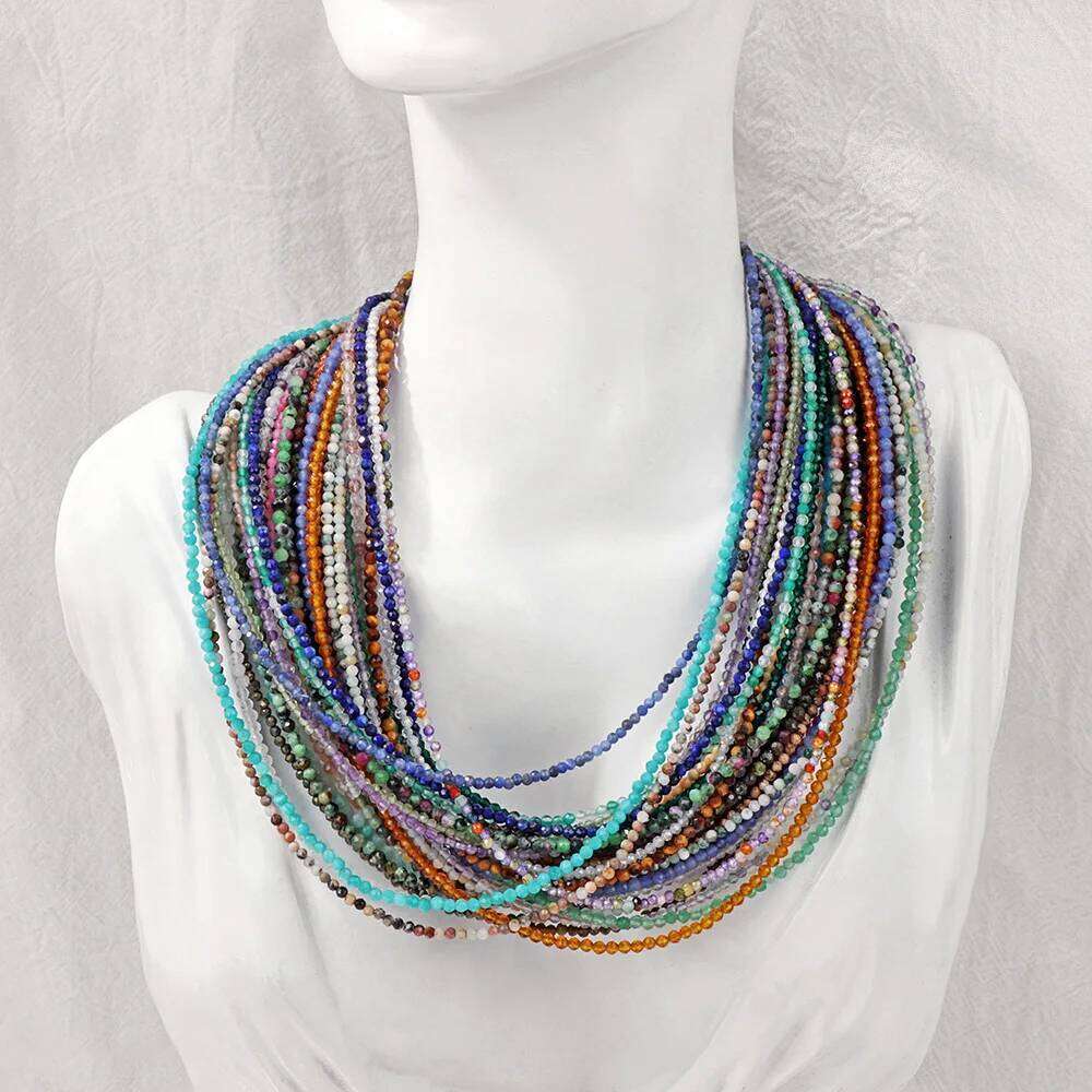 2mm Natural Stone Beads Necklace Simple Female Women Handmade Bohemia Choker Necklaces Tourmaline Crystal Chain Fashion Jewelry H260312