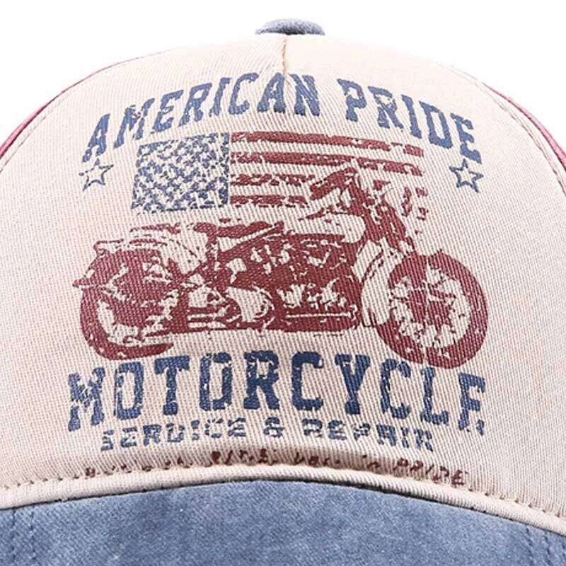 Motorcycle print baseball Washed visor American embroidery old duck Trucker cap Z260313