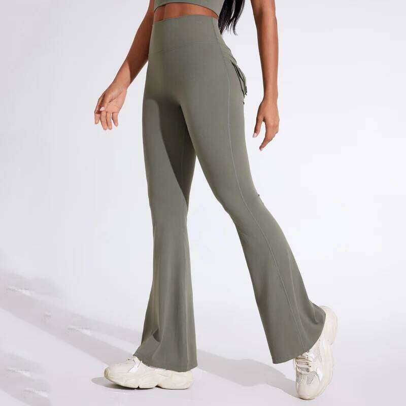 DIAS FIT JOY Women's pocket bell bottoms yoga high waisted hip lifting pants quick drying running exercise fitness gym 26Y0313