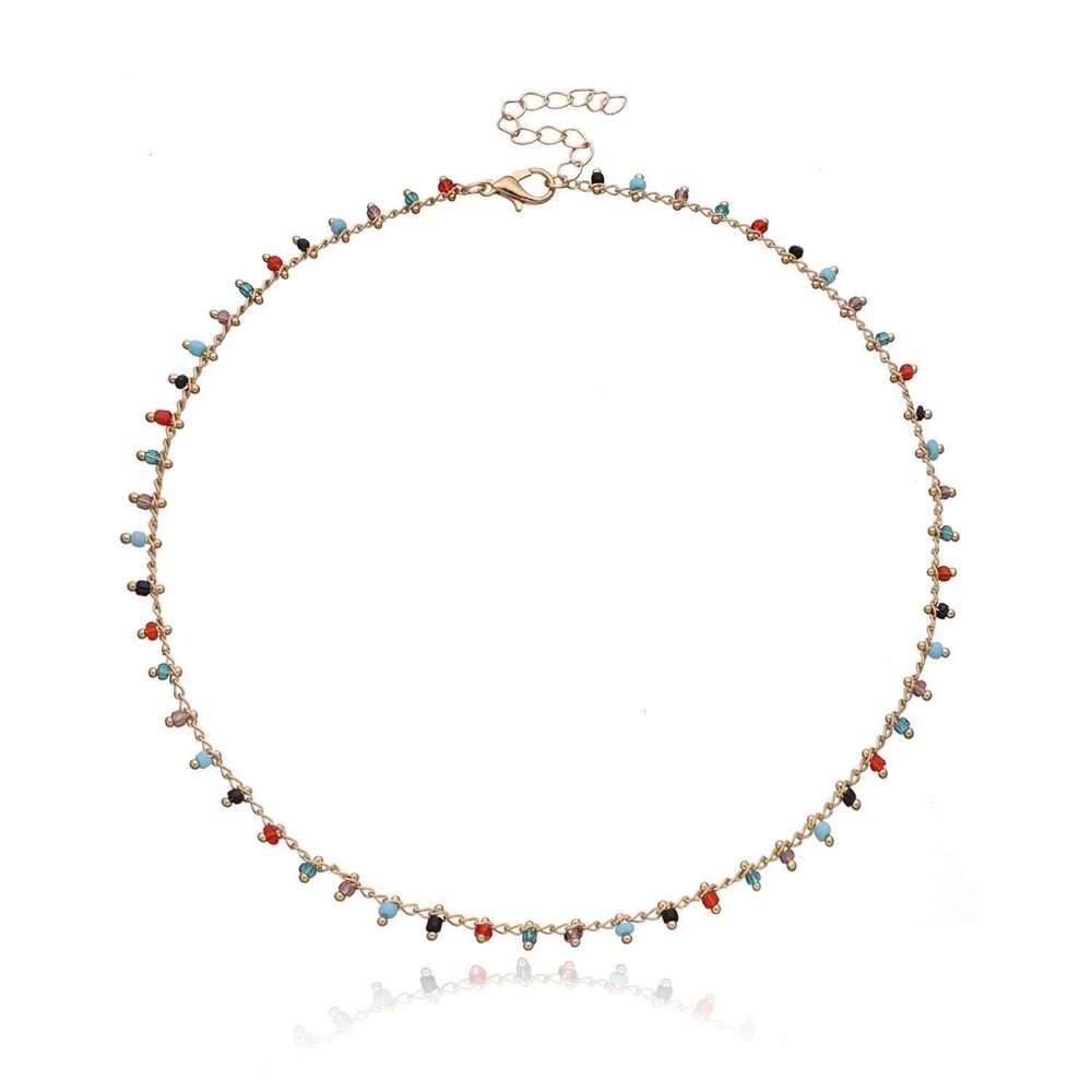 Bohemian Colorful Acrylic Crystal Tassel Choker Simple Trend Handmade Bead Chain Necklace For Women Gift Jewelry H260312