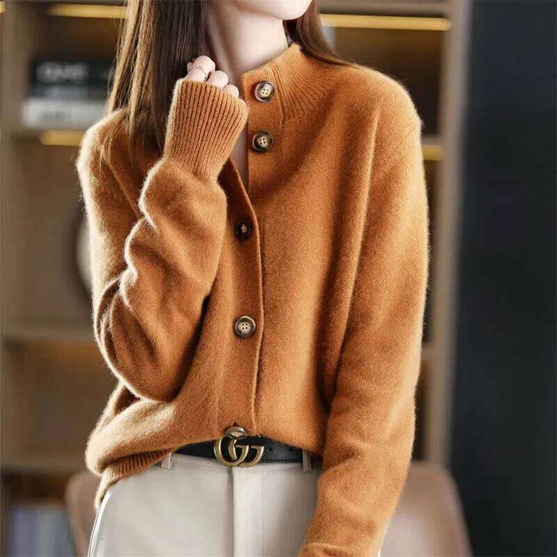 New Autumn Winter Stand collar Knitted Cardigan Loose Short Jacket Women's Outerwear Korean version long sleeved Sweater Coat Z260314