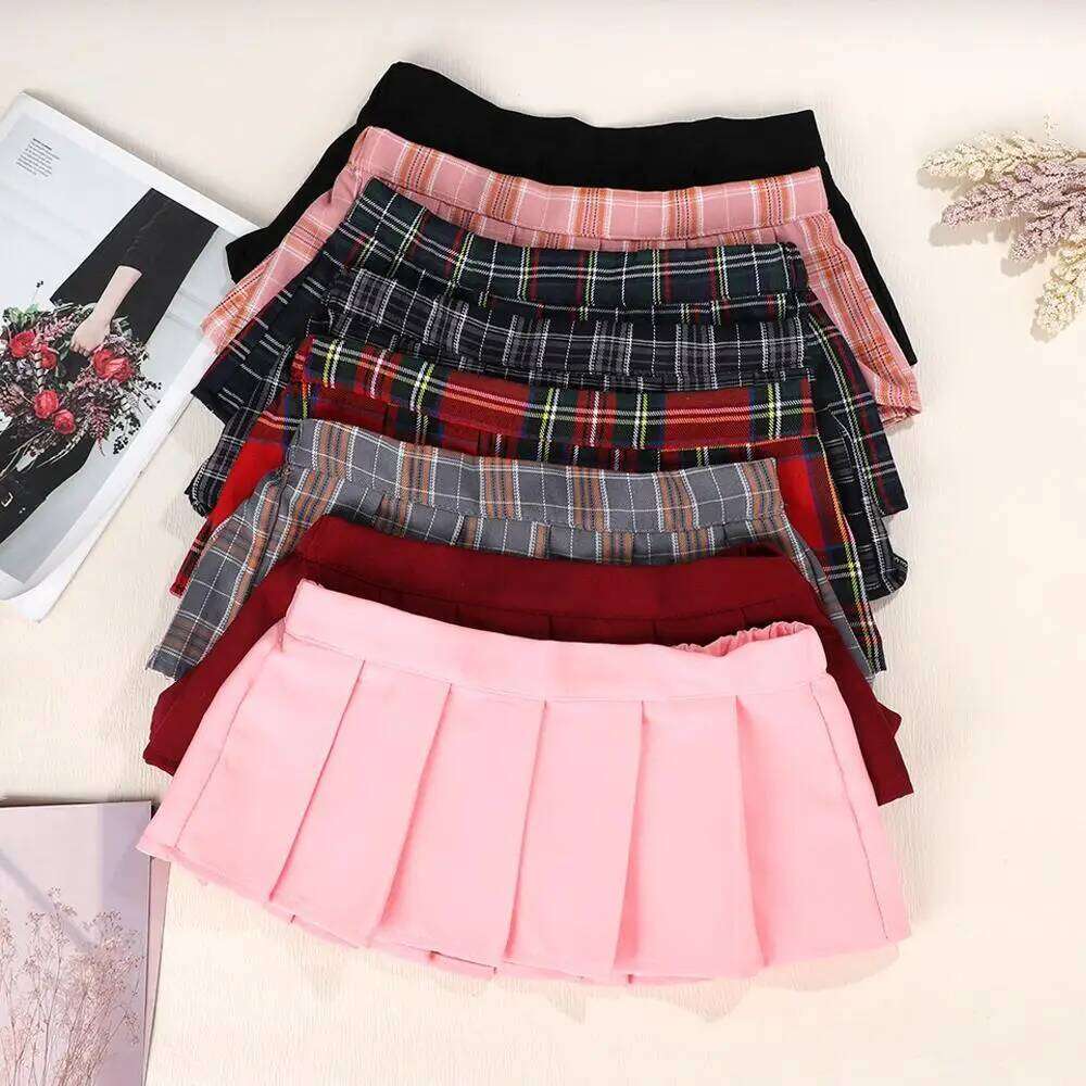 Sexy Pleated mini Women Summer high Waist Micro Plaid Pink Black cute Skirts Student Girls Harajuku Goth Y2k Skirt Z260314