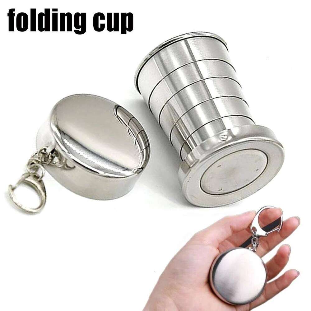 Stainless Steel Folding Portable Water Drinking Cup Retractable Telescopic Collapsible Cups For Outdoor Travel With Keychain Z260314
