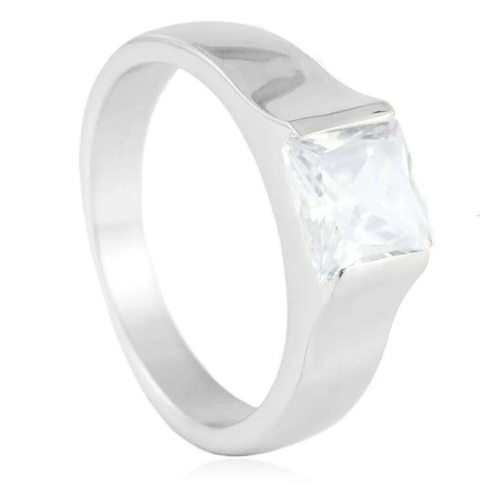 European and American titanium steel multi-color gem diamond simple female personality polygonal ring H260312