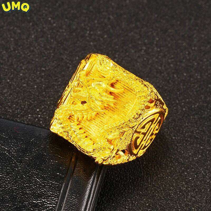 Genuine 999 Gold Color Dragon for Men Bro Thick Ring Gift Adjustable Jewelry Gifts Accessories Oro pure De 24 k Rings H260312