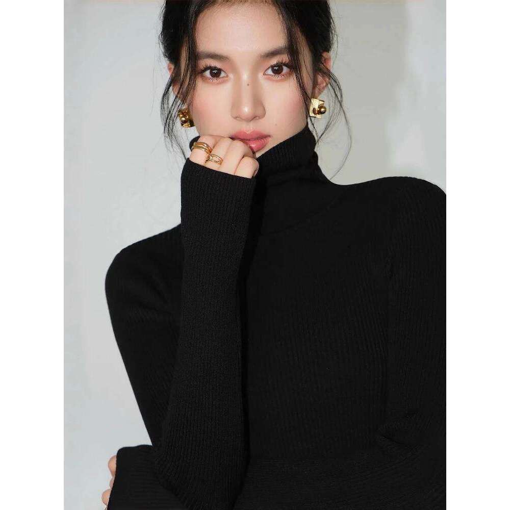 Winter Solid Pullover 2025 Knitted Women Korean Version Turtleneck Sweater Slim Fingerhole Lapping Warm Basic Tops Z260314