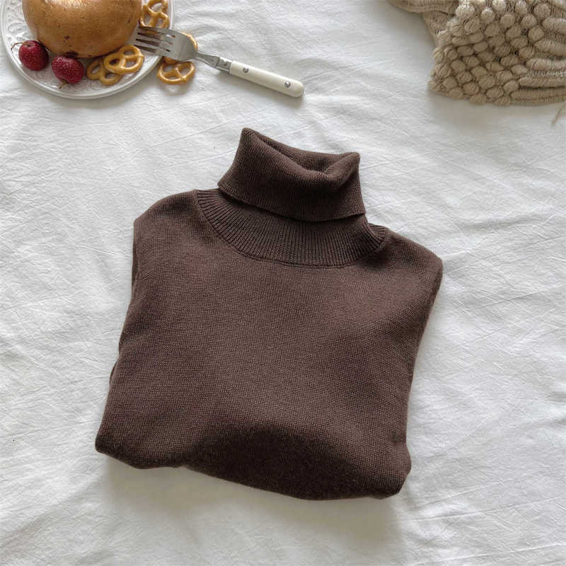 Women's Knits & Tees Autumn Winter New Children's Wool Sweater Korean Style Boys and Girls Sweater Solid Color High Collar Base Versatile So