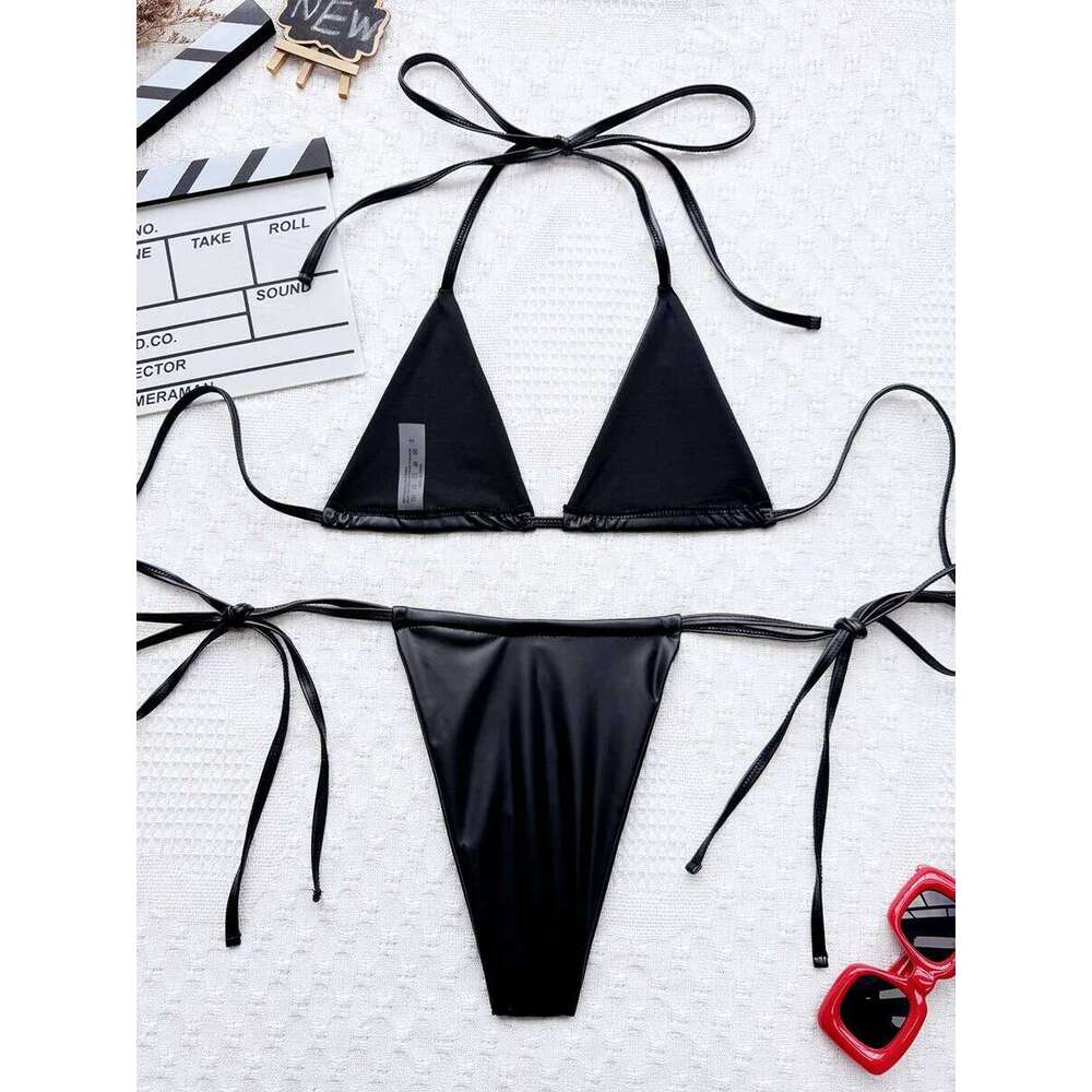 Extreme Mini Micro Thong PU Leather String Women Swimwear Female Swimsuit Two-pieces Bikini Set Bathing Suit Swim Y260303