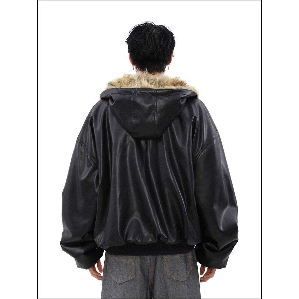 Double Sided Wearable Winter Warm Jackets Pu Coat Sportswear Cotton Streetwear Couples Fur Collar Hooded Motorcycle Mens Jacket Z260313