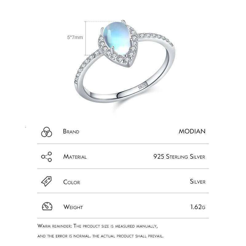 Modian 925 Sterling Silver Exquisite Water Drop Moonstone Female Finger Ring Luxury Shiny Clear CZ Fine Jewelry For Women Gifts H260312