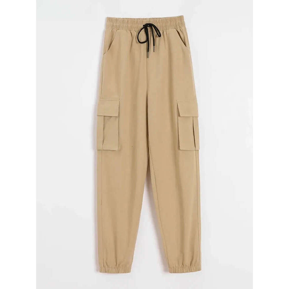 YSZWDBLX Spring Summer Women Casual Loose Cargo Drawstring Pockets Solid Ankle-Length Elastic Pants Womens Bottoms Z260312