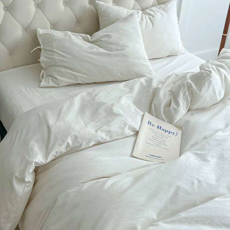 White Minimalist Comforter Cover Set Twin Queen Size, 4PC Bedding, Hotel , Extra Soft Flat Sheets/Fitted Sheet Pillowcases H260312 - view 3