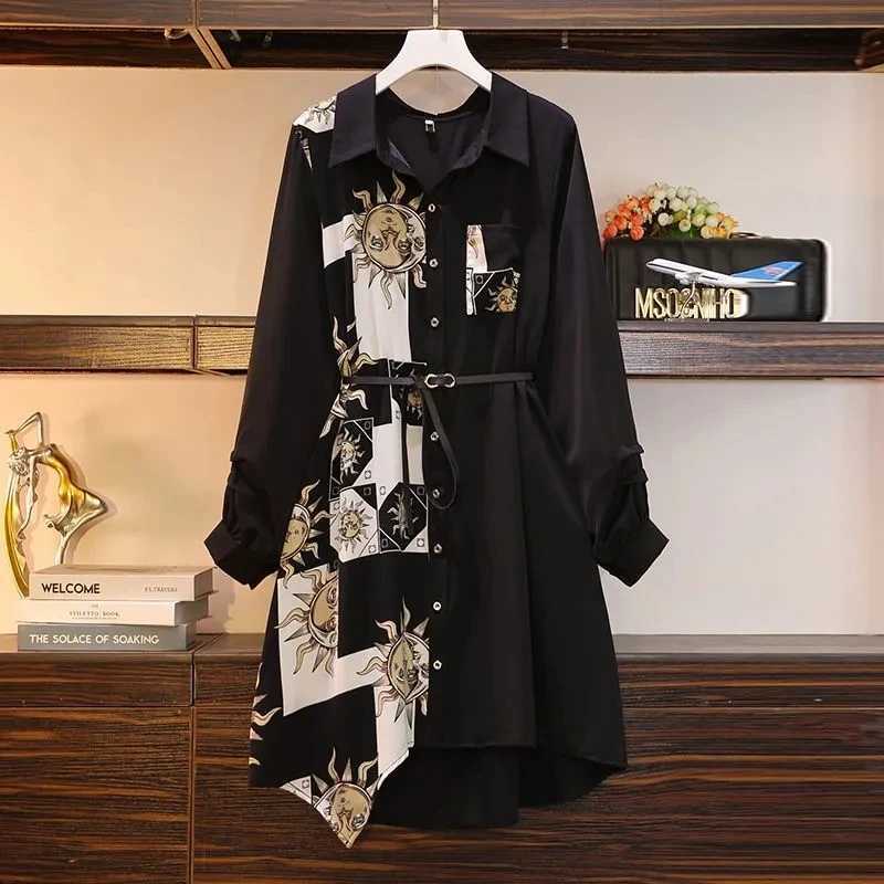 Vintage Print A-Line With Belt Loose Polo Neck Womens Dress Elegant Single-Breasted Knee Length Dresses For Women 2026 SpringT260314