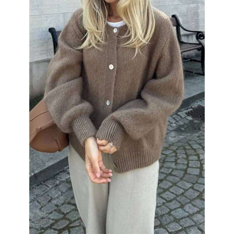 Autumn Leisure O-neck Outerwear Solid Color Cardigan Fashion Long Sleeve Women's Sweater Soft Knit Tops Z260313