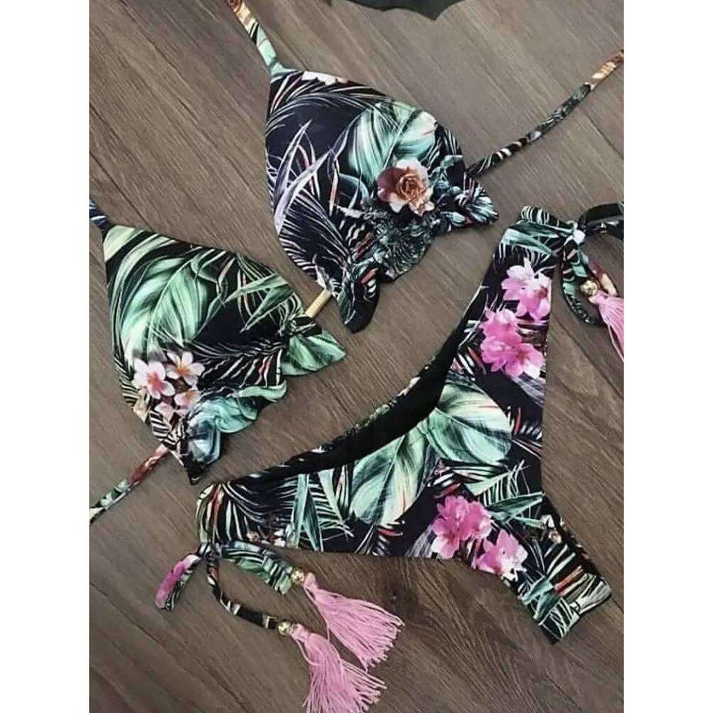 2020 Floral Print Swimwear Women Swimsuit Brazilian Bikini Push Up Bikinis Bandage Biquini Feminino Women's Swimming Suit Y260303
