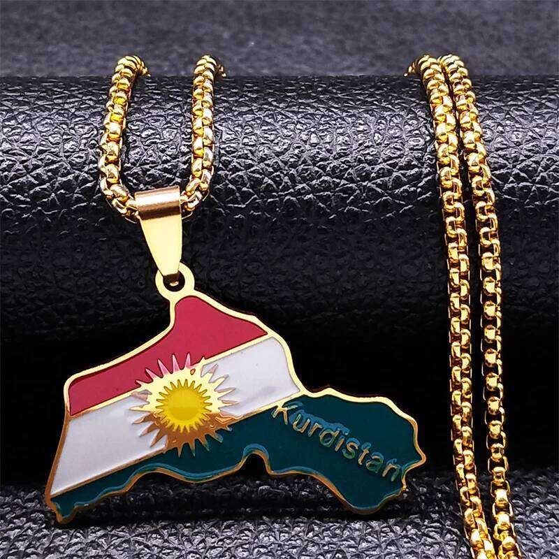 Kurdistan Region for Women Men Chains Stainless Steel Kurdish Flag Map Pendants Necklace Jewelry Collar N6212S01 H260312