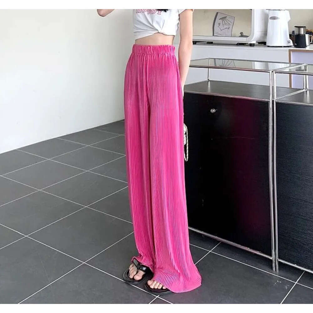 Capris Elastic Waist Pleated Solid Casual Bohemian Fashion Straight Hipster Women's Clothing Wide Leg Pants Temperament ity 230510 Z260312