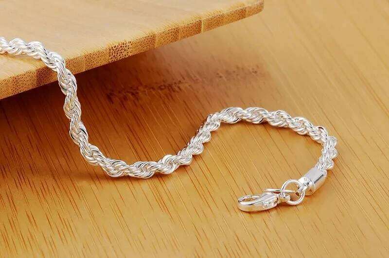 Fashion charm 925 Sterling Silver Bracelet for man woman 4MM Twisted rope chain fine jewelry Wedding party Christmas gift Z260313