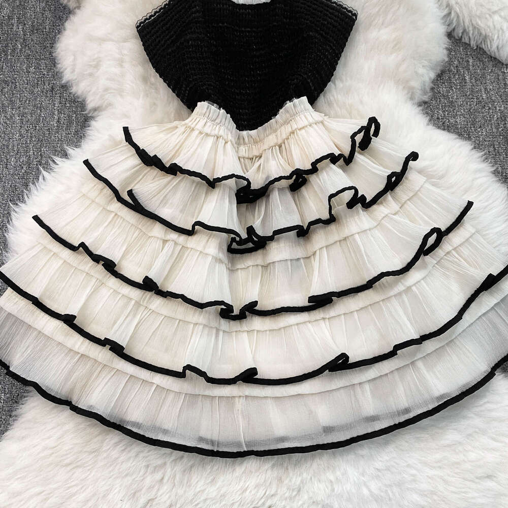 French Elegant Style Women's Tank Top Skirt Summer New A13 Fashionable Exquisite Mesh Splicing and Layered Design 2026