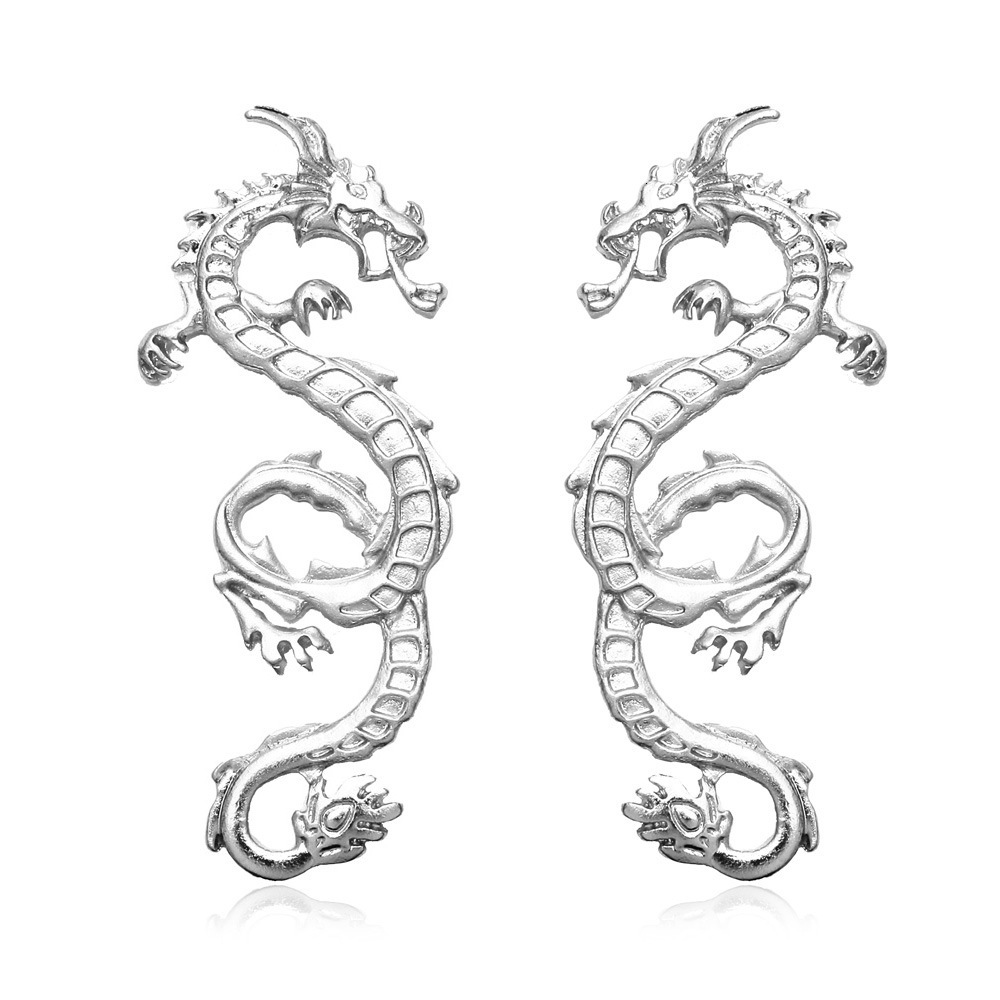 Free Shipping Ins Style Exaggerated Gold Dragon For Women, Elegant Alloy Animal Stud Earrings, Zodiac Year Earrings