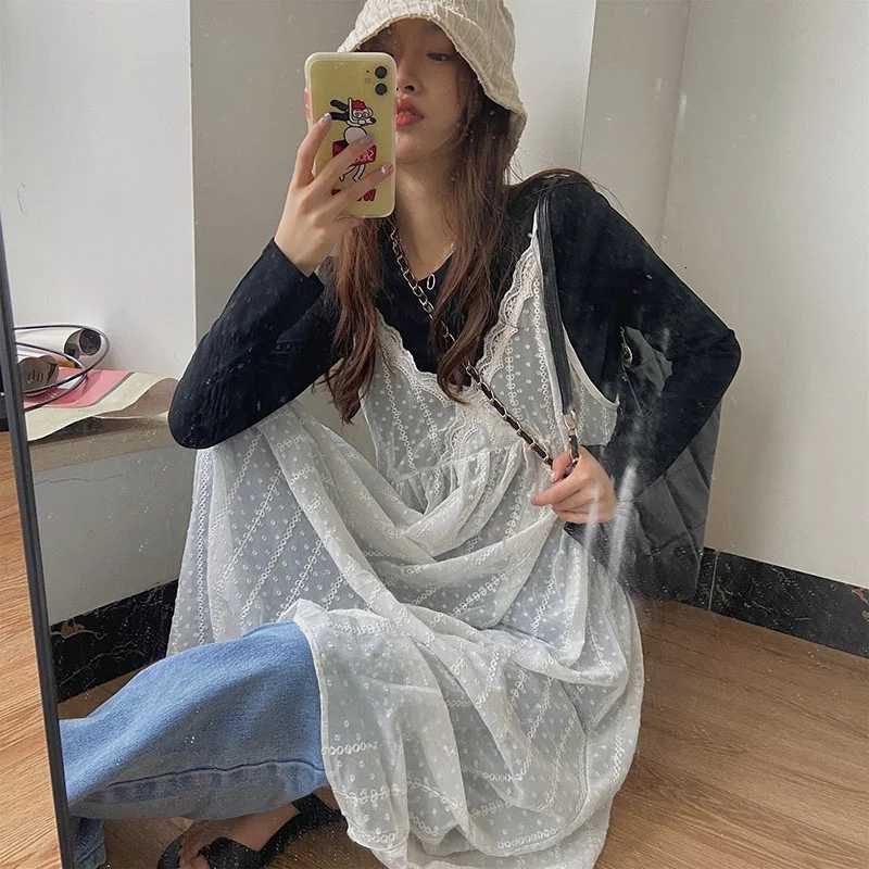 Sweet Forest Sle Lace Strap Dr V-ne Mid-length Skirt Single Piece S Summer 202 No-sve Womens Faion DrT260314