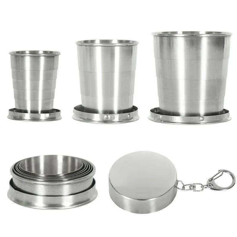 Portable Stainless Steel Folding Cup Outdoor Travel Camping Foldable Drinkware Metal Wine Glass Water Cups 75ml/150ml/250ml Z260314