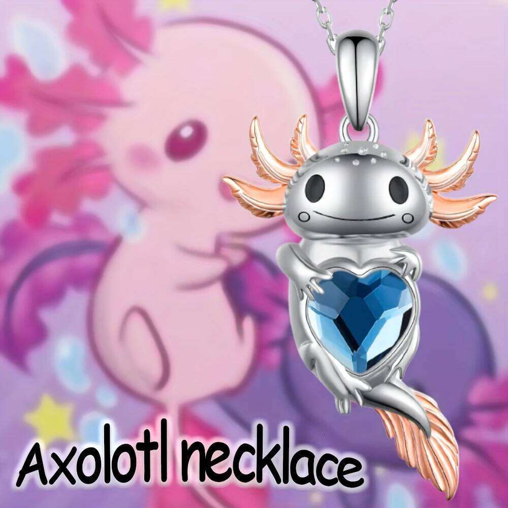 Exquisite Cute Cartoon Axolotl Holding Heart Pendant Necklace Animal Fashion Girls Party Holiday Jewelry Decoration Gift H260312