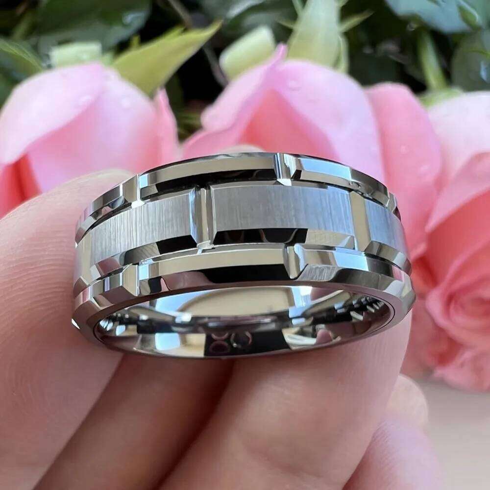 8MM Simple Silver Color Matte Men's Groove Stainless Rings Women Wedding Band Party Jewelry Steel Ring Dropship H260312