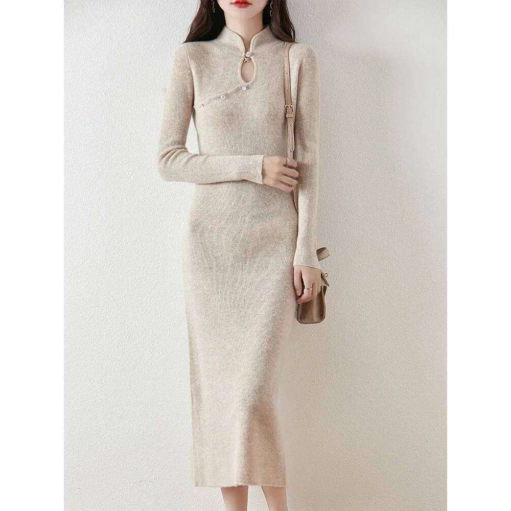 Chinese Style Dress Women Pullover Sweater 100% Merino Wool Knitwear Slim Elegant Retro Skirts Autumn Winter Soft Cashmere Z260313