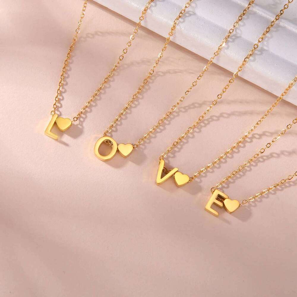 Cazador Initial Letter Mini Heart Pendant Necklace for Women Stainless Steel A-Z Alphabet Choker Chain Jewelry Christmas Gift H260312