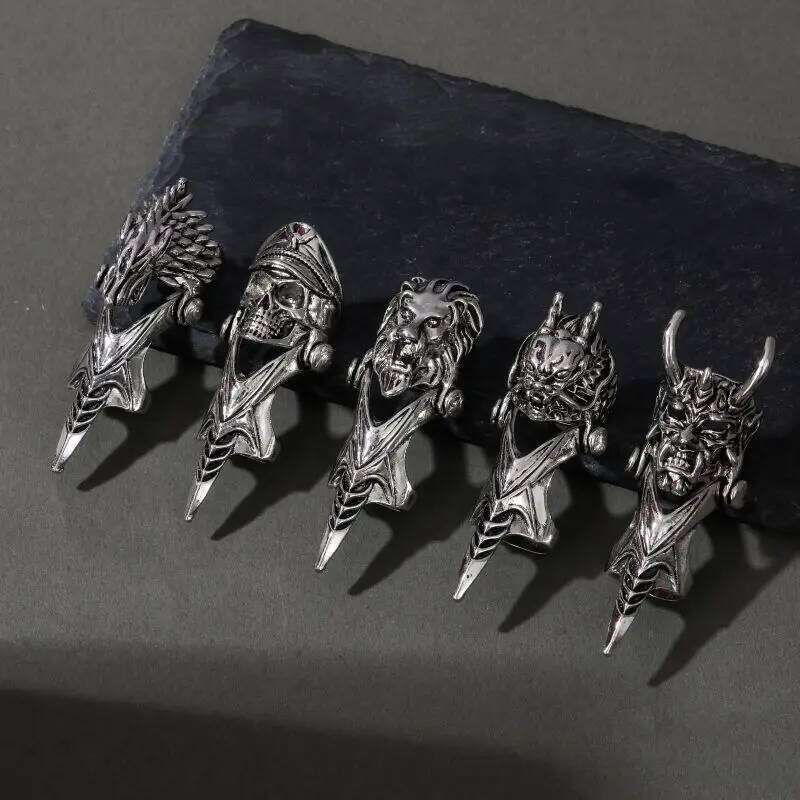 Punk Wolf Skull Lion Ring for Men Women Cobra Exaggerated Skeleton Head Steampunk Luxury Gothique Jewelry Gifts 2025 H260312