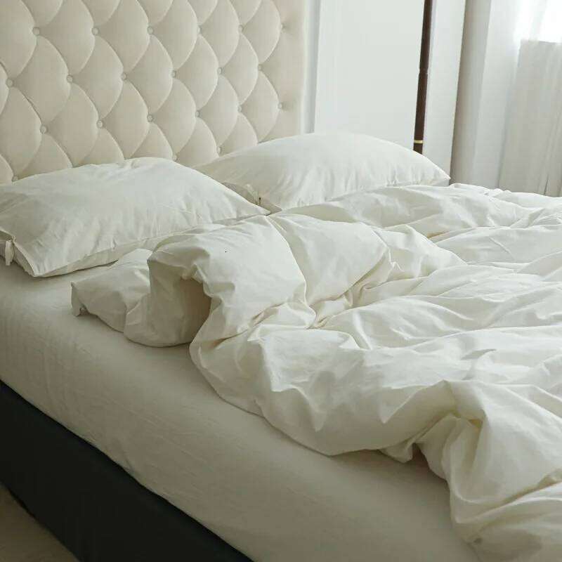 White Minimalist Comforter Cover Set Twin Queen Size, 4PC Bedding, Hotel , Extra Soft Flat Sheets/Fitted Sheet Pillowcases H260312 - view 4