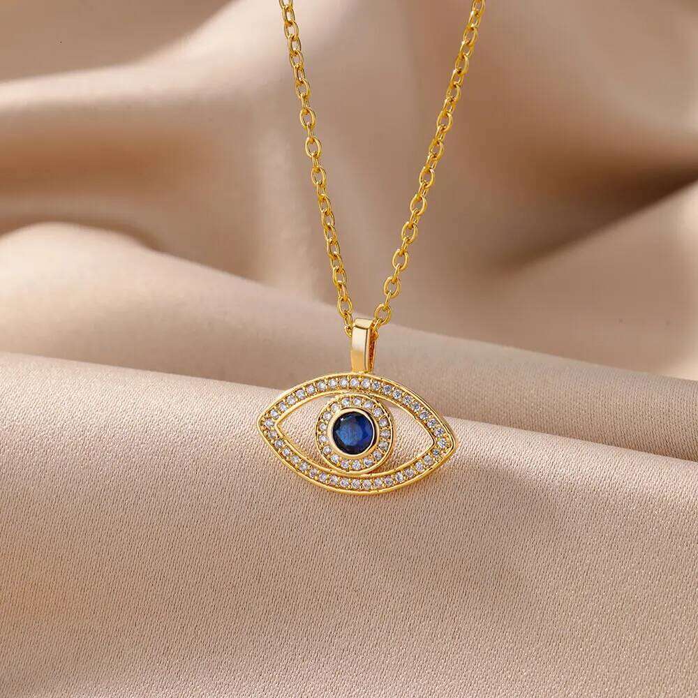 Zircon Evil Pendant Necklace for Women Stainless Steel Lucky Turkish Demon Eye Necklaces 2023 New Trend Aesthetic Jewerly H260312