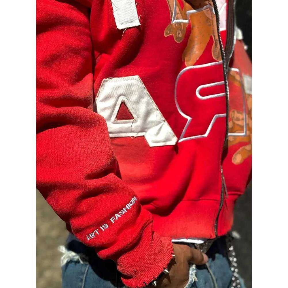 Trendy Baggy Hooded Cardigan Mens Y2K Pattern Print Loose Zip-up Hoodie Sweatshirt Men Spring Hip Hop Long Sleeve Hoodies Unisex Z260314