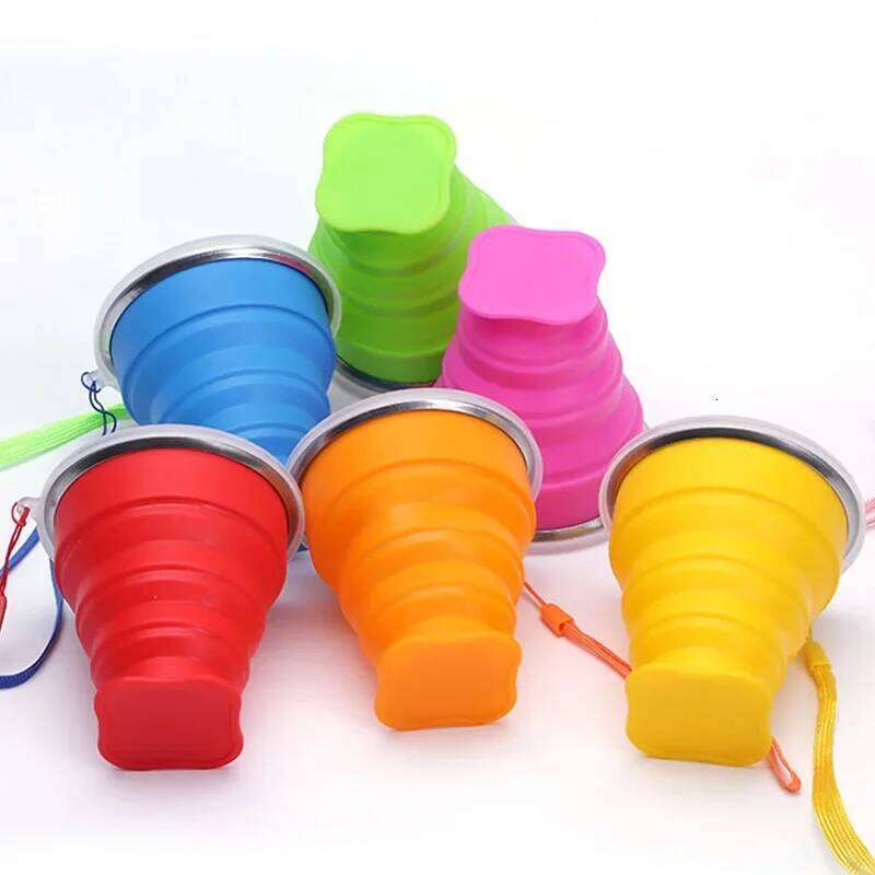 200ml Portable Cups BPA FREE Food Grade Silicone Retractable Folding with Lid Outdoor Coffee Travel Water Cup Z260313