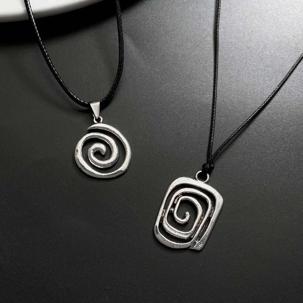 Vintage Fashion Spiral Vortex Pendant Couple For Women Men Gothic Punk Geometric Black Rope Necklace Male Charm Gift H260312