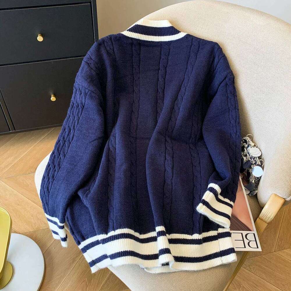 2025 Autumn Winter Preppy Style Embroidered Knitted Tops Loose Long Sleeve Cardigan Jacket Korean Casual Women Sweater Z260313