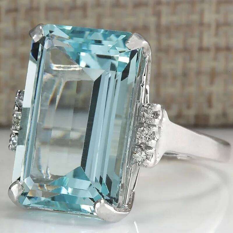 Fashion Princess Engagement Jewelry 16.42CT Natural Aquamarine Gemstone 925 Silver Wedding Promise Ring Size 5 -11 H260312