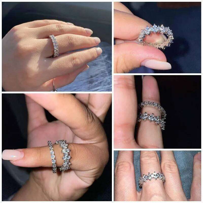 Huitan Fashion Women Micro Paved Big Round/Square/Oval CZ Promise Ring Wedding Jewelry Wifes Gift High Quality H260312