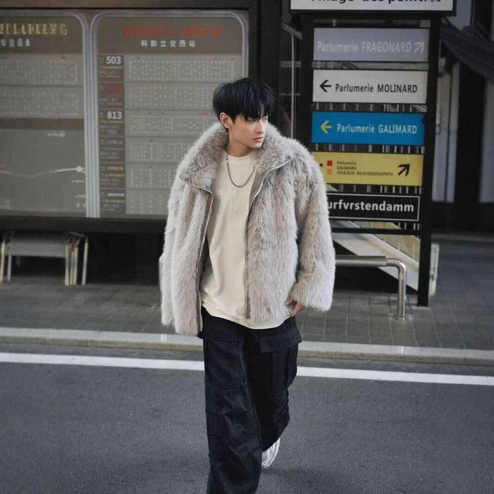 Men's Solid Color Turn-down Collar Long Sleeve Casual Trendy Loose Luxury Faux Fur Coats Winter New Fashion Male Clothes Tops Z260313