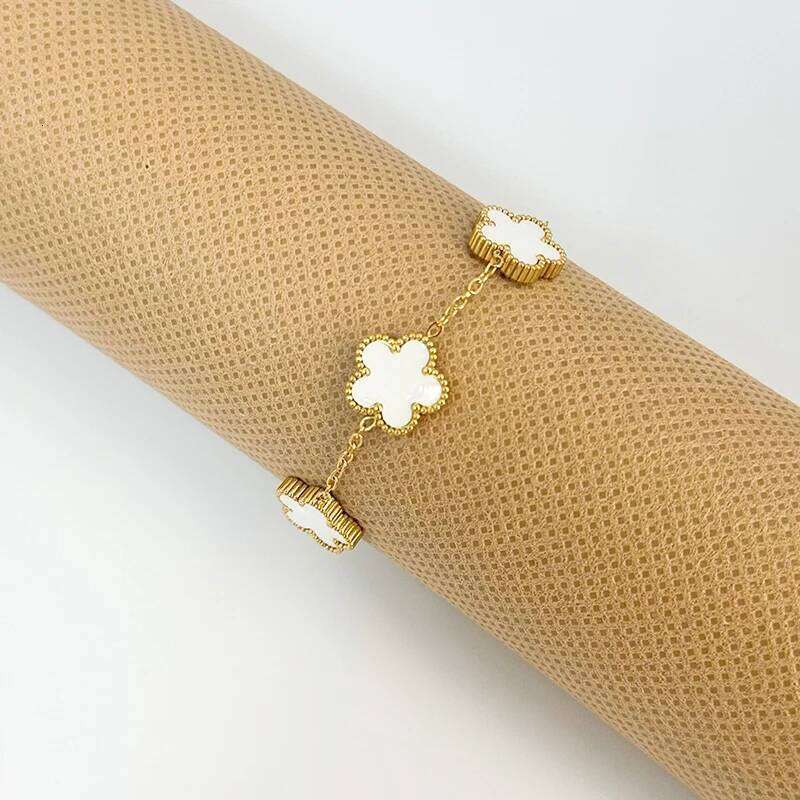 Adjustable Stainless Steel Bracelet Double Sided Bracelets Five Leaf Petals Flower Gold Plated Clover Women Fashion Jewelry Z260313