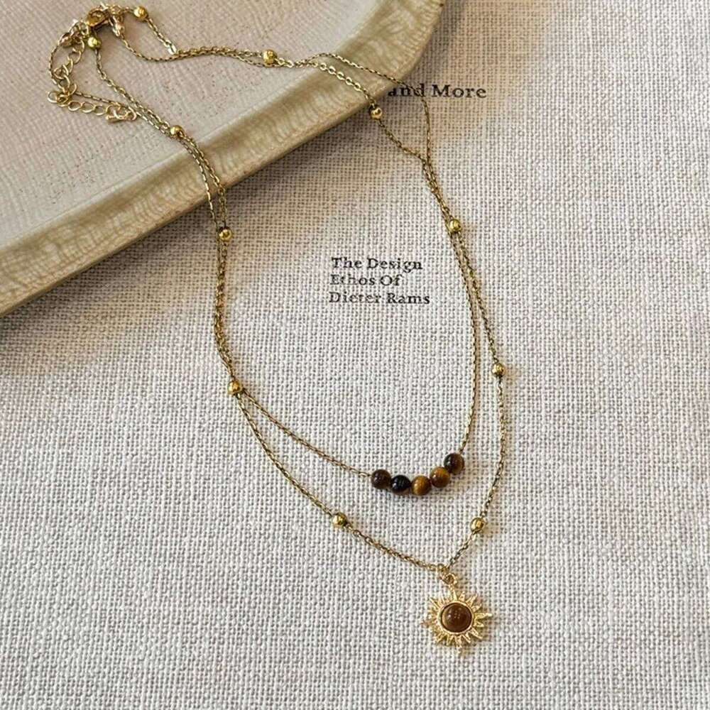 Gold Color Sun Pendant Necklaces, Stainless Steel Layer Necklace Women, Minimalism Style Jewelry Accessories Chain H260312