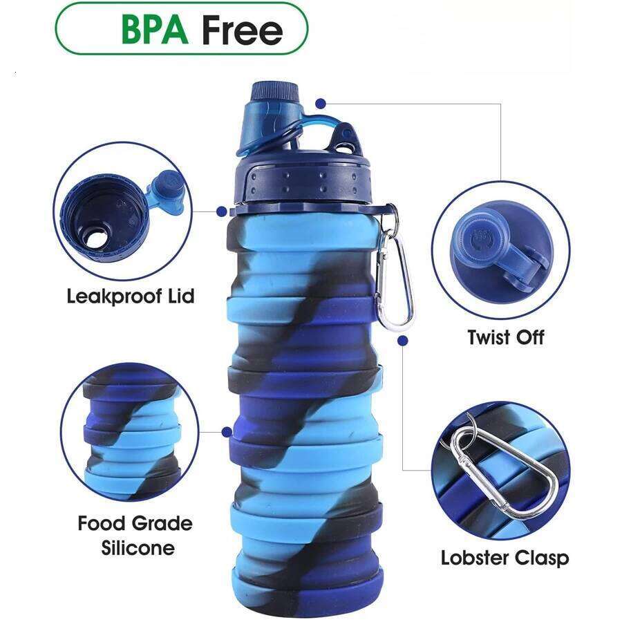 Foldable Travel Sports Portable Reusable Silicone Water Bottle with Mountaineering Buckle Z260313