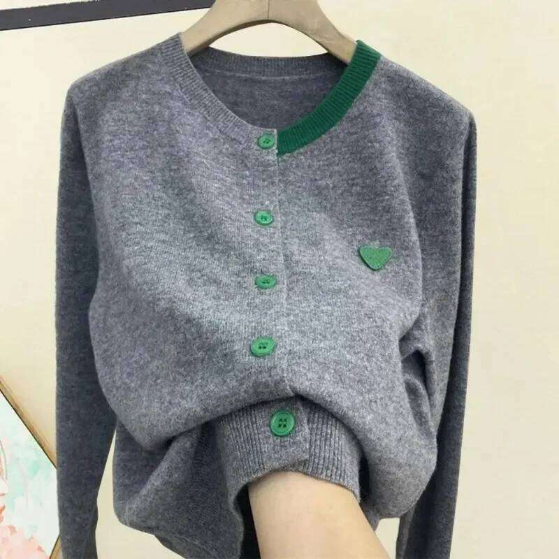 Women Fall Winter Knit Cardigan Single-breasted Round Neck Color Matching Elastic Warm Anti-pilling Lady Sweater Coat Z260313