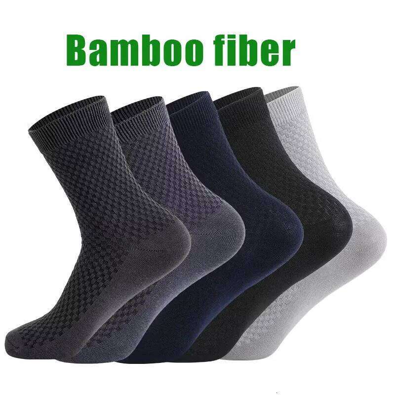 5Pairs/Lot High Quality Bamboo Fiber Business Breathable Deodorizing Men's Casual Socks Large Size EU38-46 Z260313